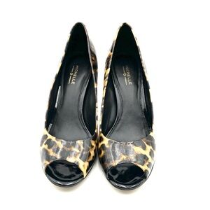 Michelle D Leopard Print Peep Toe Heels